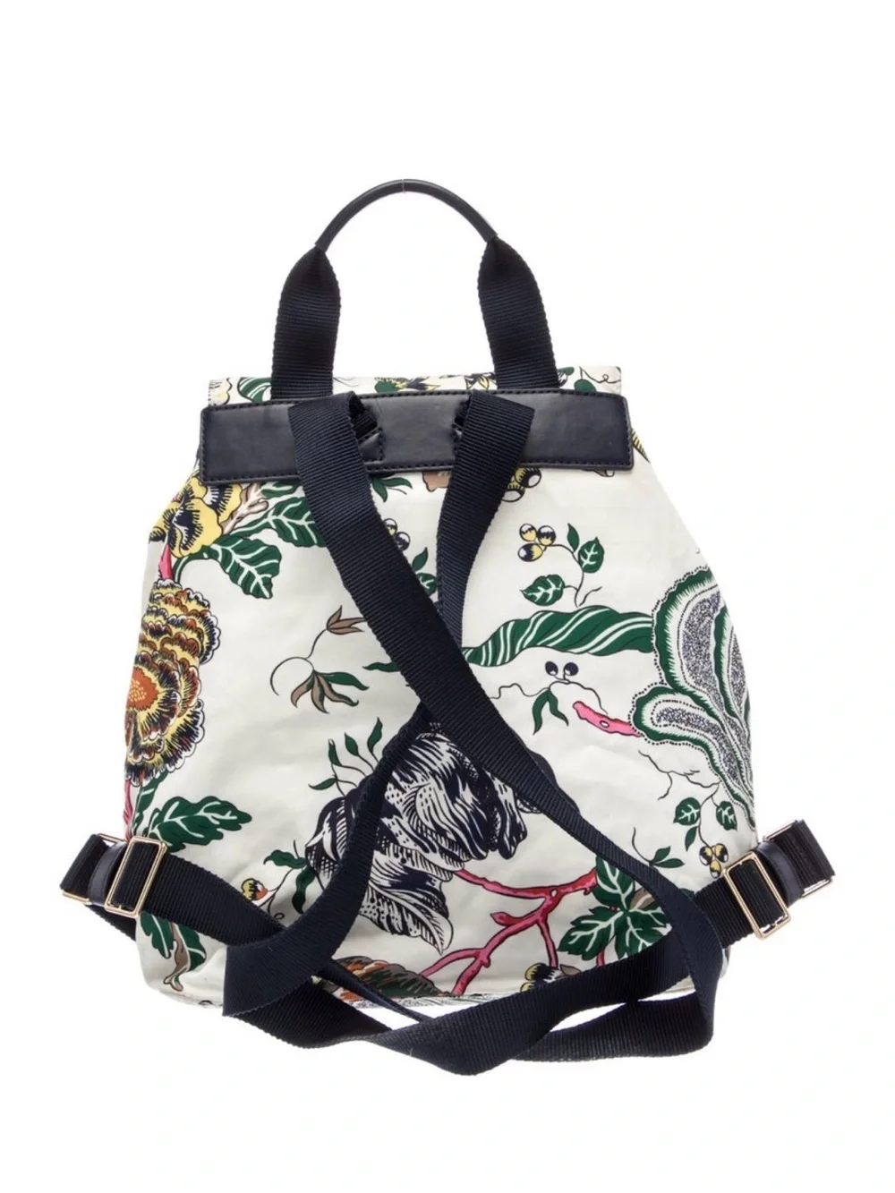 Tory Burch Cream Floral Nylon Backpack with Green & Multicolor Print